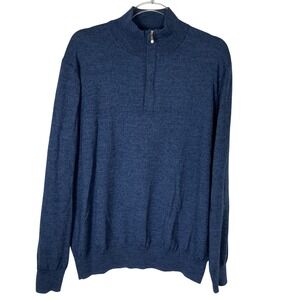 Alan Flusser Quarter Zip Sweater Mens XXL Blue Merino Wool Blend 3703SM